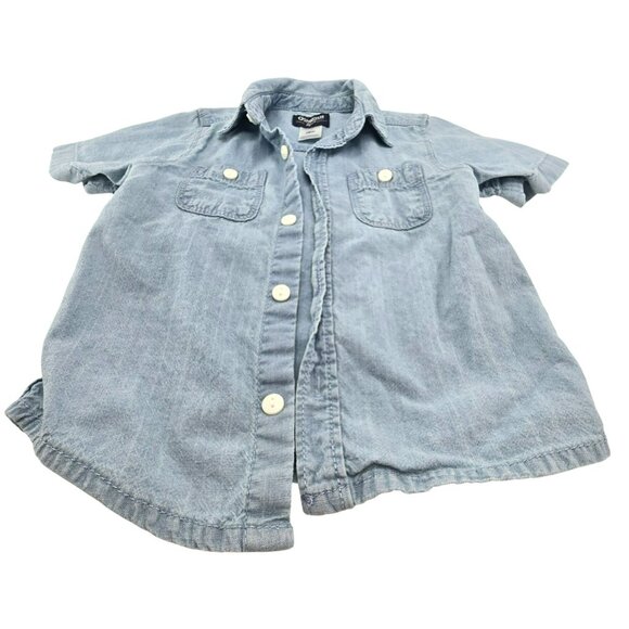 OshKosh Bgosh Shirt Baby Toddler Light Blue Short Sleeve Denim 18M jj3718 - Picture 2 of 5